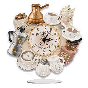 5D DIY Special Shape Diamond Painting Desk Ornament Handmade Clock Kit(Tea Time)